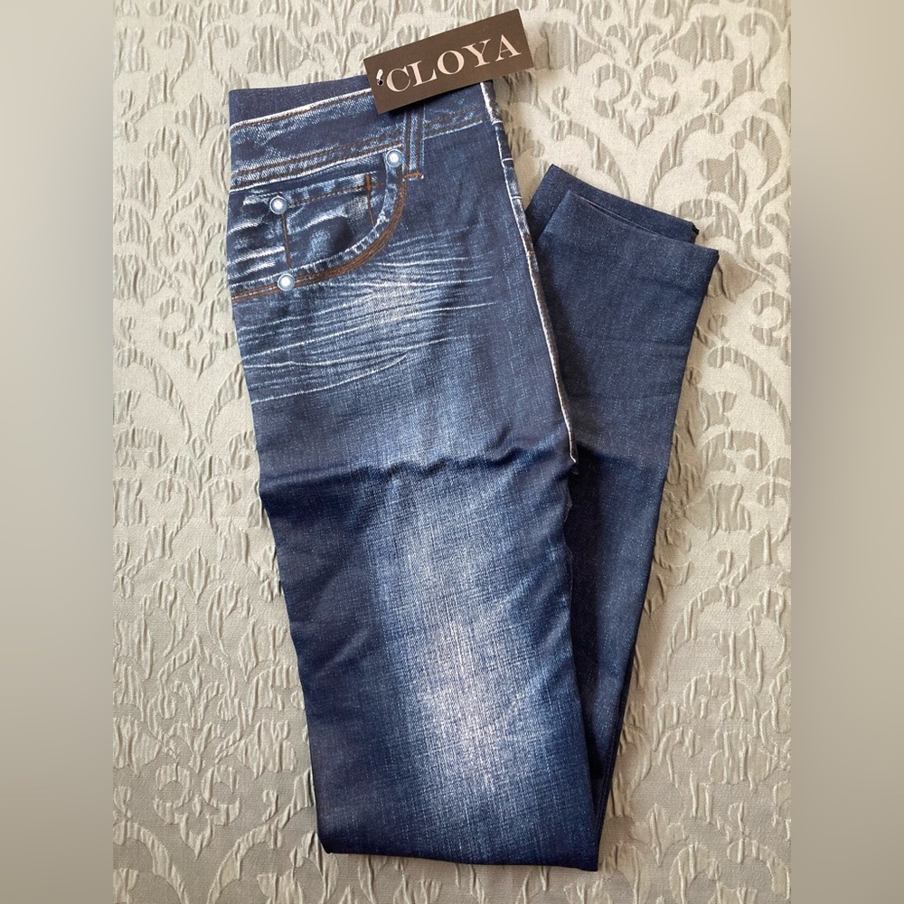CLOYA | NWT Women’s Seamless Full Length Fleece Leggings Denim Fake Print - Picture 3 of 6